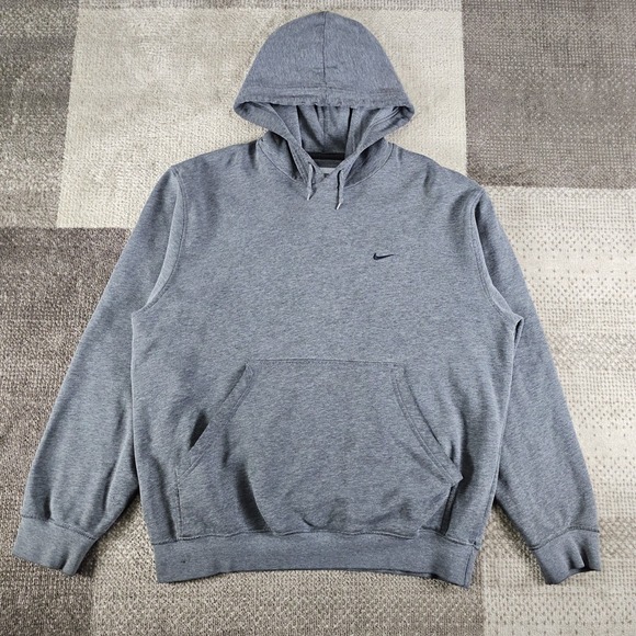 Vintage Nike Hoodie Y2K Nike Sweatshirt‎ Mini Swoosh Gray Size L Silver Tag 00s - Picture 1 of 7